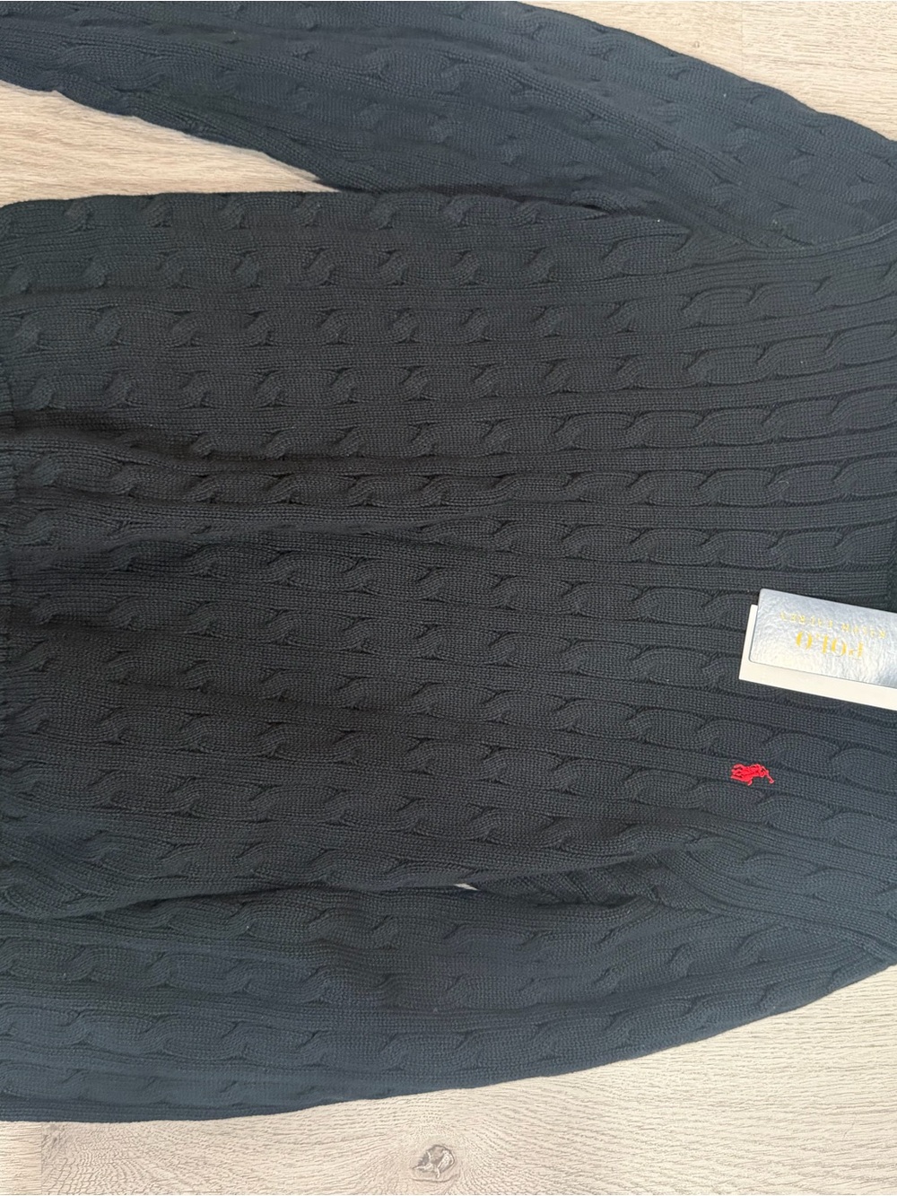 Ralph Lauren Black Cable-Knit Crewneck Sweater with Red Pony